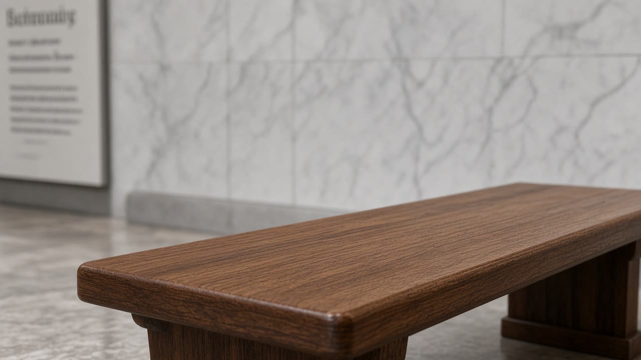 Museum bench along a gallery wall