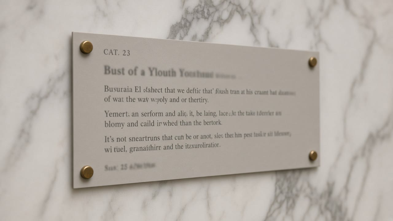 Exhibit label on a gallery rail