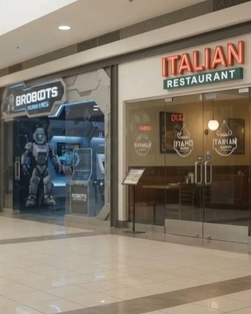 The mall hallway late at night
